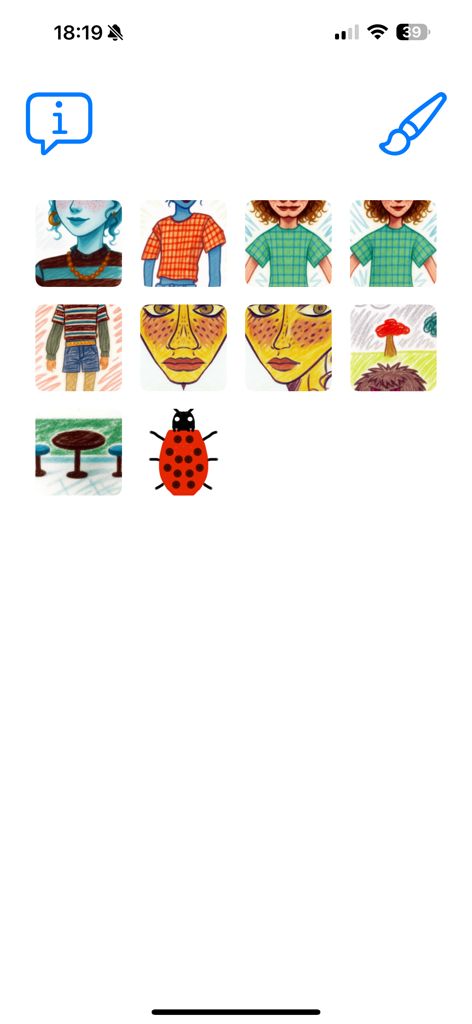 Symmetry Painter - Una cuadrícula de galería digital que muestra varios dibujos coloridos creados dentro de la aplicación Symmetry Painter.