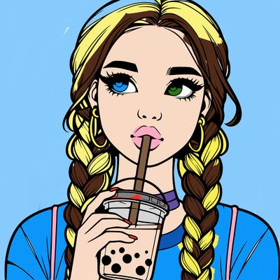 realistic girl with braided hair drinking boba