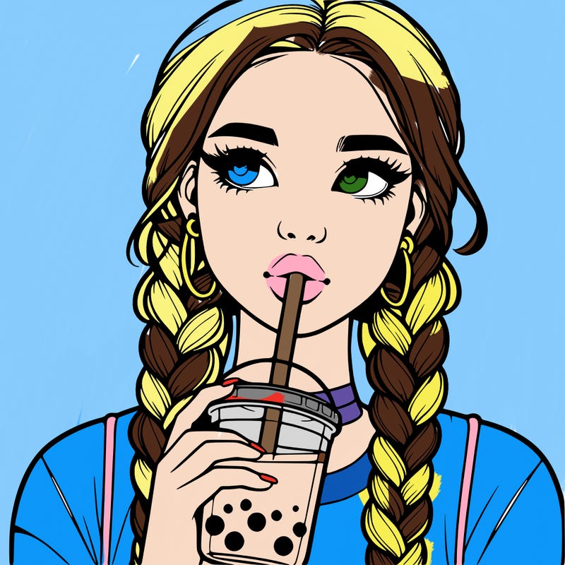 realistic girl with braided hair drinking boba