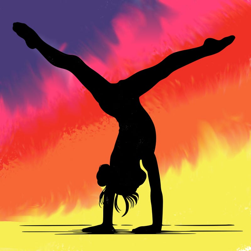 realistic gymnastic hand stand girl in four splits