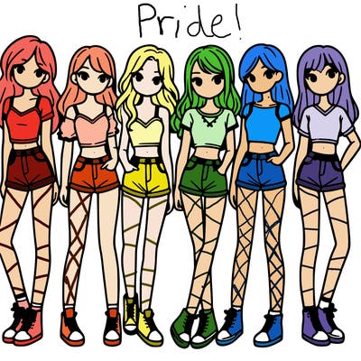 a group of girls wearing crop tops and shorts