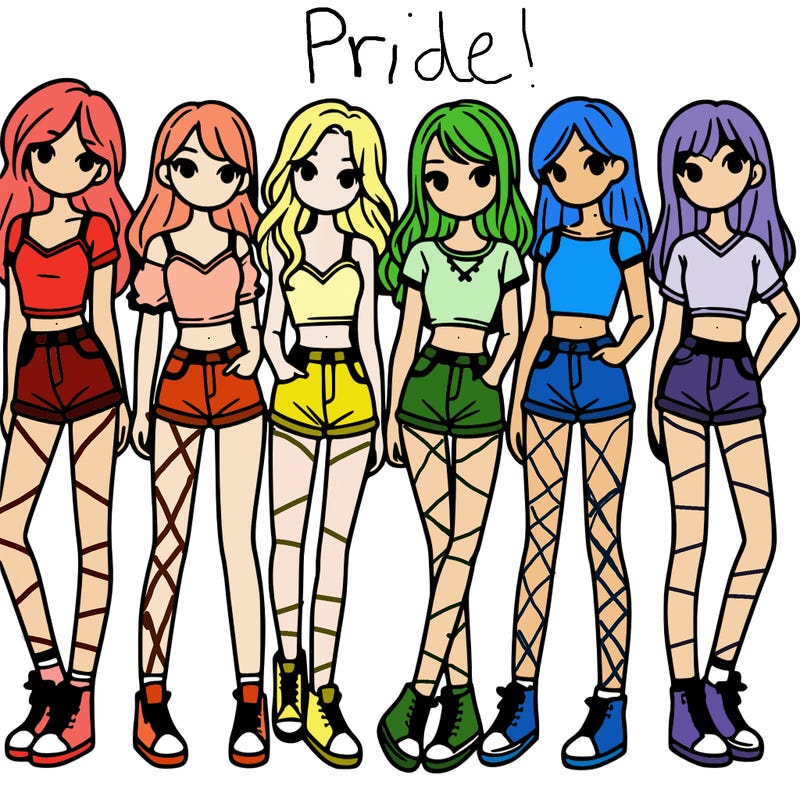 a group of girls wearing crop tops and shorts