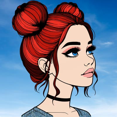 realistic girl with buns on the top of her head