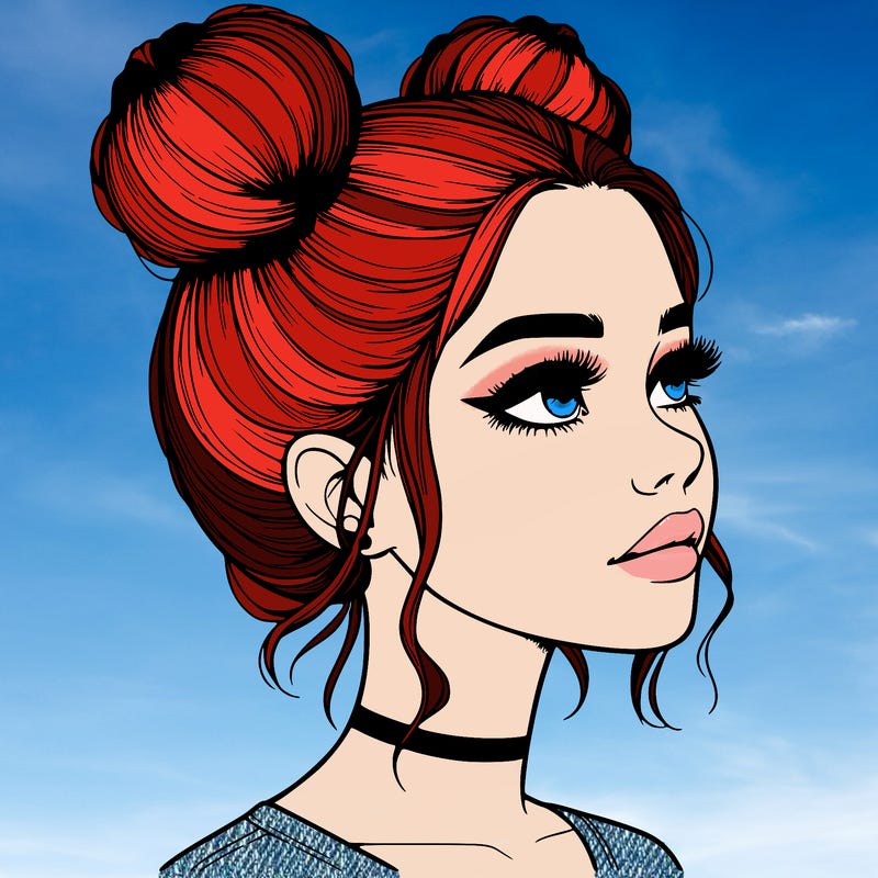 realistic girl with buns on the top of her head