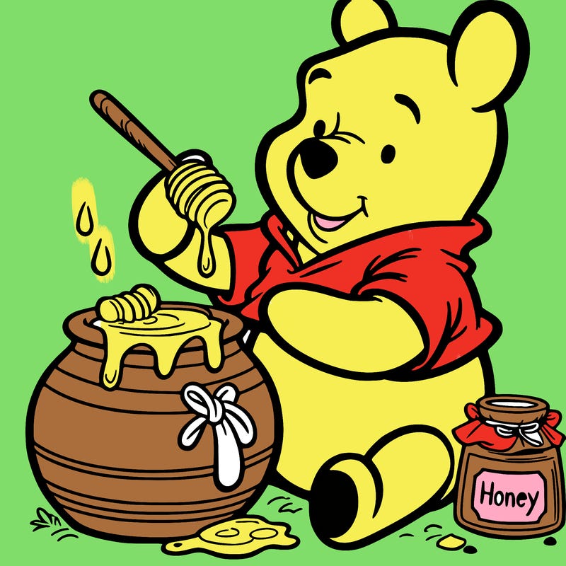 winne the pooh eating honey from the pot