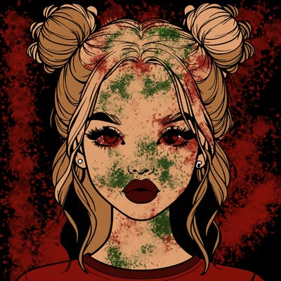 realistic girl with two buns in hair and lips