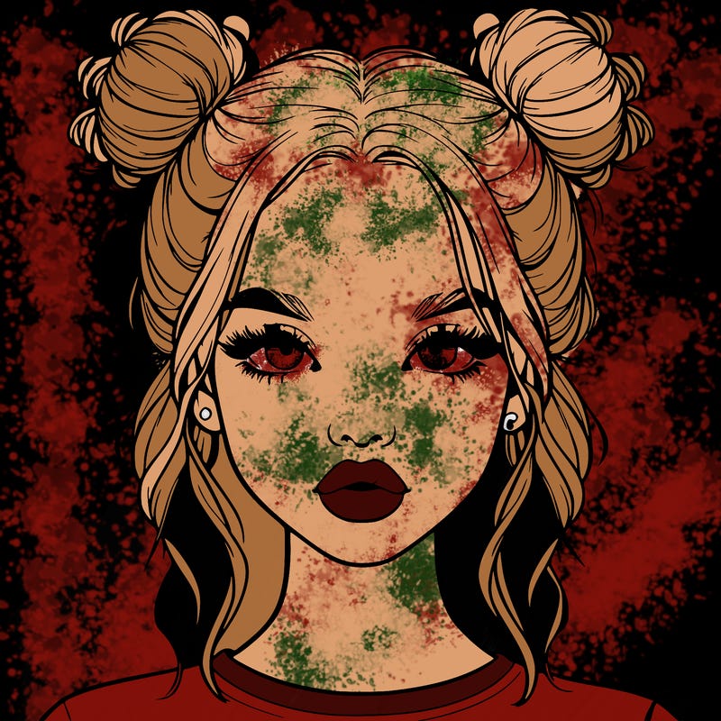 realistic girl with two buns in hair and lips