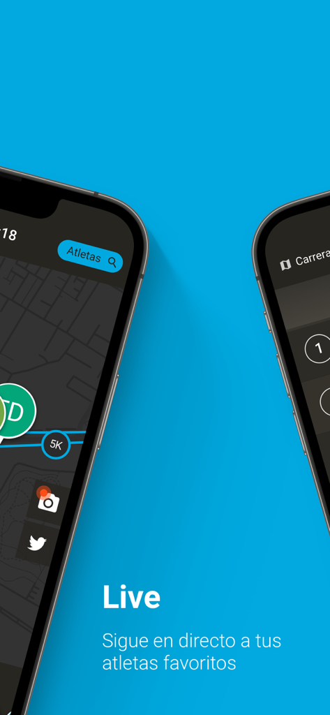 Mobile App-Oberfläche, die das Live-Tracking von Athleten auf einer Karte für den Madrid Halbmarathon zeigt