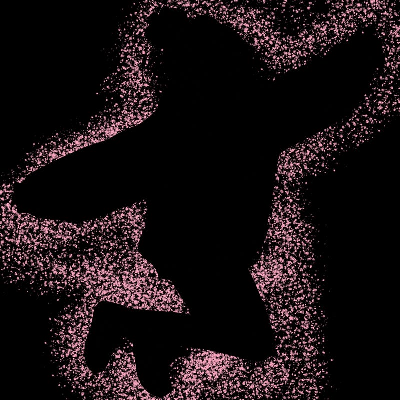 realistic girl jumping with a bun and oversized sweatshirt