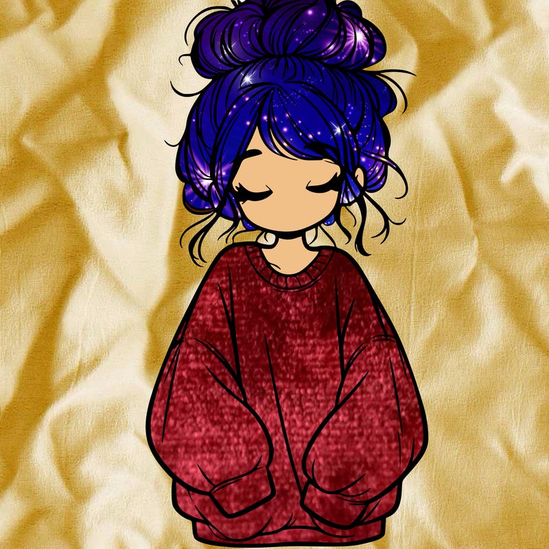 girl with baggy sweatshirt and messy bun