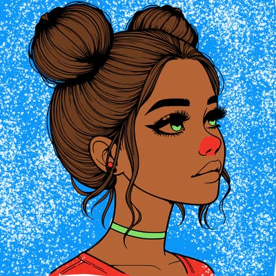 realistic girl with buns on the top of her head