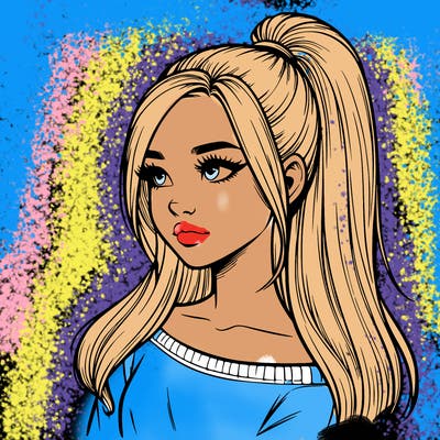 realistic girl with a high ponytail