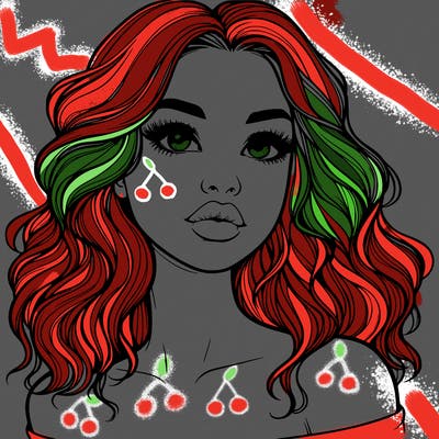 realistic girl with wavy hair and lips