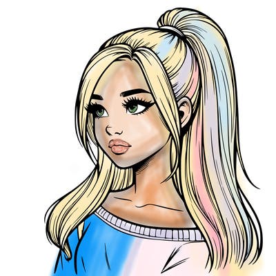 realistic girl with a high ponytail