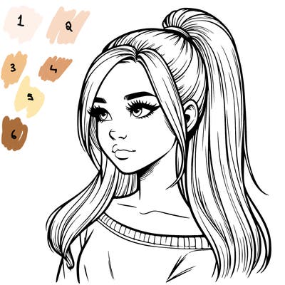 realistic girl with a high ponytail