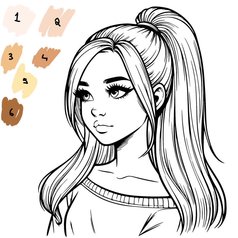 realistic girl with a high ponytail