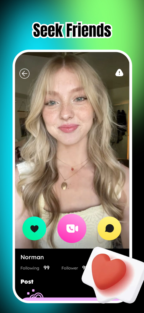 Himi - Adult Video Chat online - Himi app interface showing a profile with video call and chat buttons