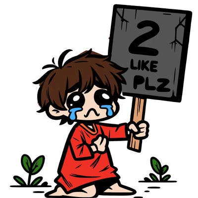 small poor toddler crying with sign that says 2 like plz