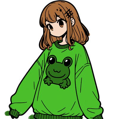 girl wearing frogging sweatshirt