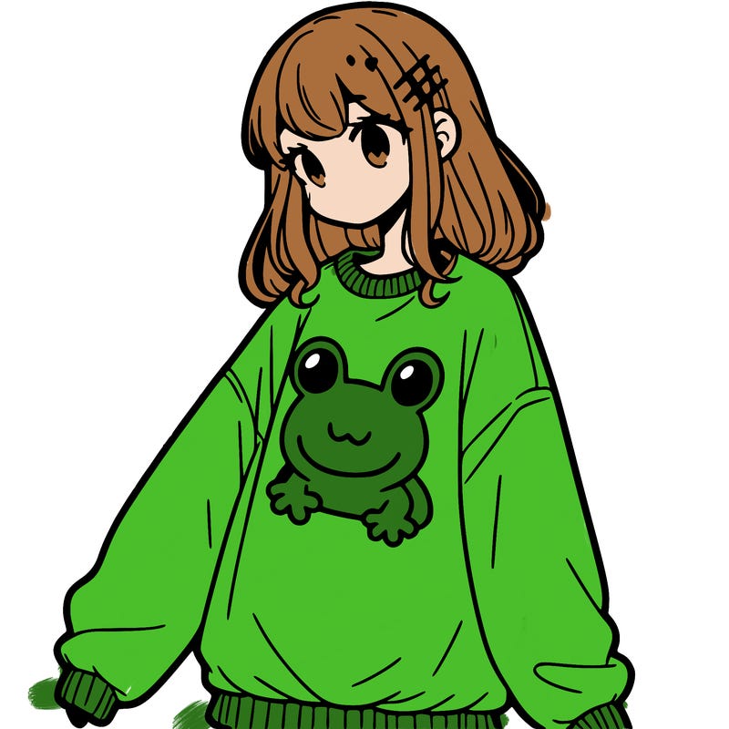 girl wearing frogging sweatshirt