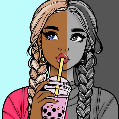 realistic girl with braided hair drinking boba