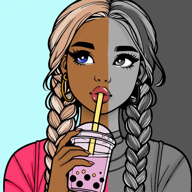 realistic girl with braided hair drinking boba