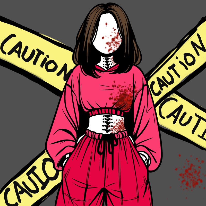 realistic girl faceless with baggy pants and a crop top