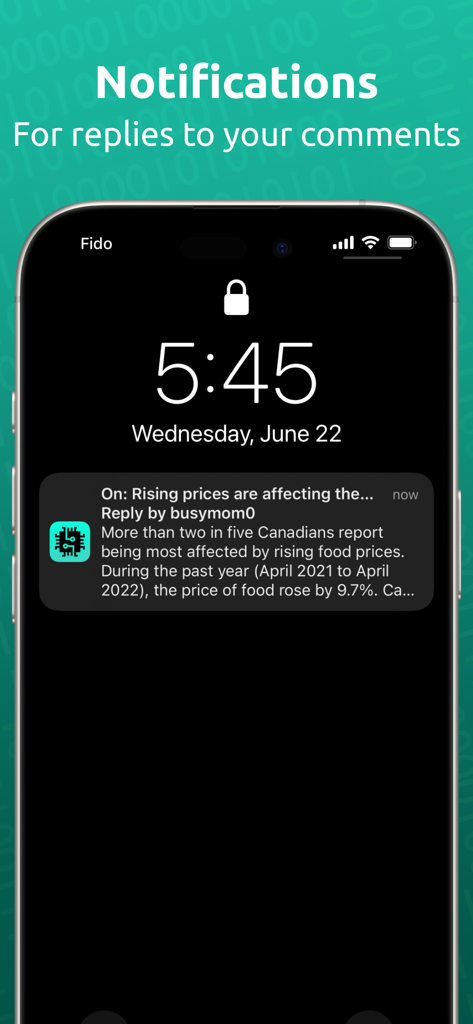 iPhone lock screen showing a push notification for a reply to a comment on the HACK for Hacker News app.