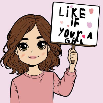 realistic girl holding up a sign