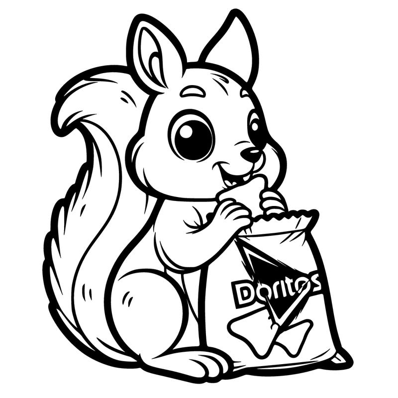 squirrel eating a bag of doritos
