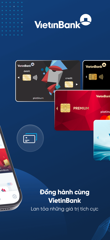VietinBank iPay - VietinBank iPay mobile banking app displaying various credit and debit card options