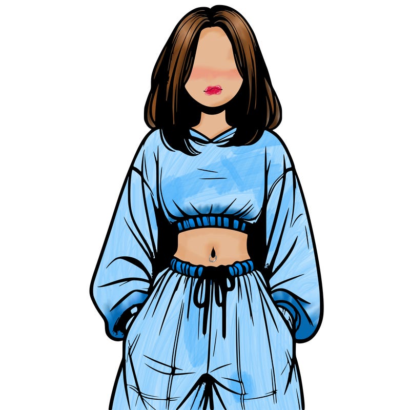 realistic girl faceless with baggy pants and a crop top