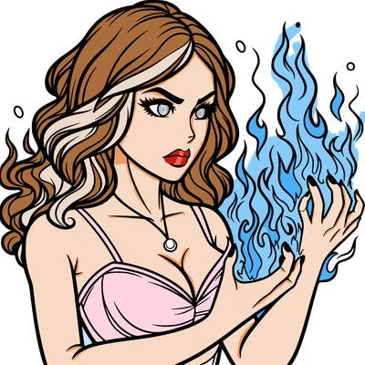 a realistic woman having the power of fire