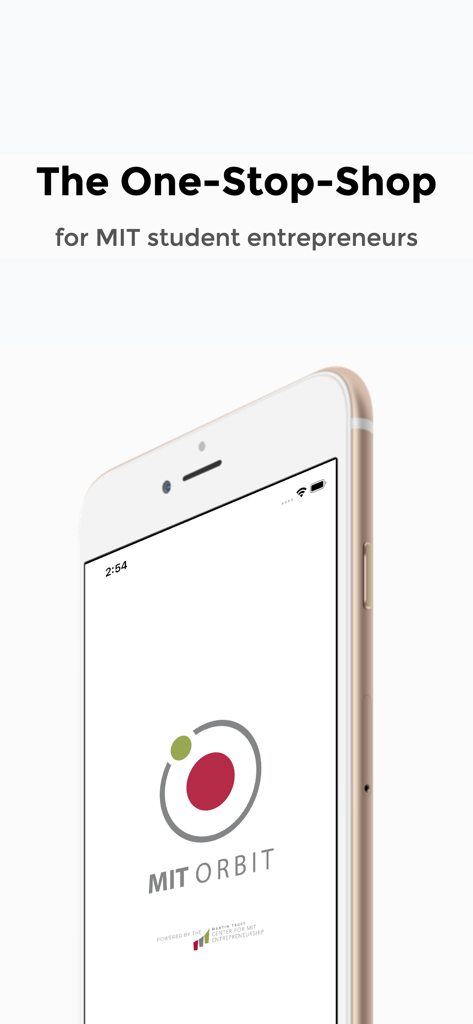 MIT Orbit app splash screen featuring the tagline The One-Stop-Shop for MIT student entrepreneurs