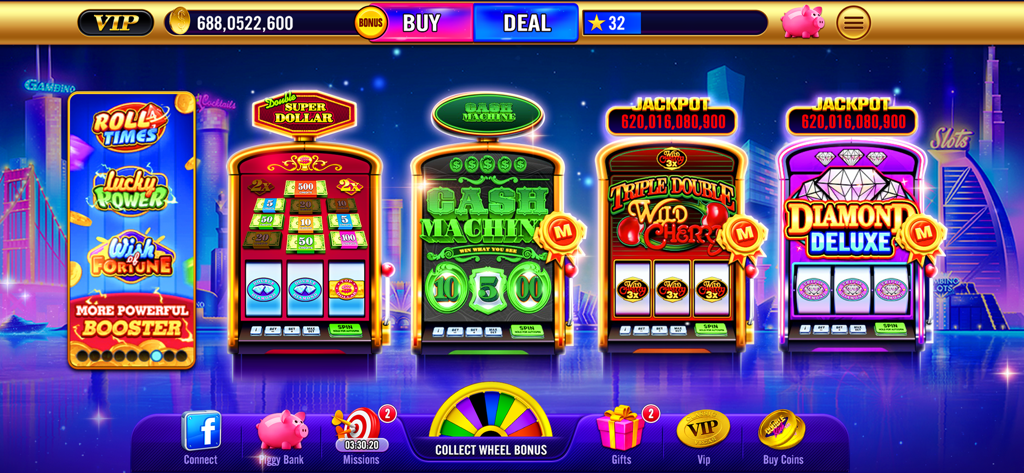 Double Rich！Vegas Casino Slots - Lobby principal de ¡Doble de Suerte! Slots de Casino de Las Vegas mostrando múltiples máquinas tragamonedas temáticas y saldo de monedas.