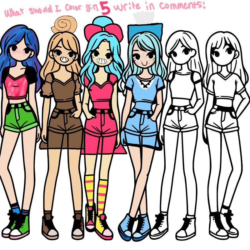 a group of girls wearing crop tops and shorts