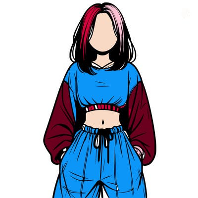 realistic girl faceless with baggy pants and a crop top