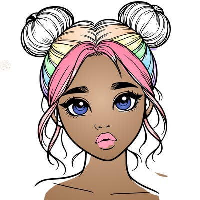 realistic girl with two buns on her head