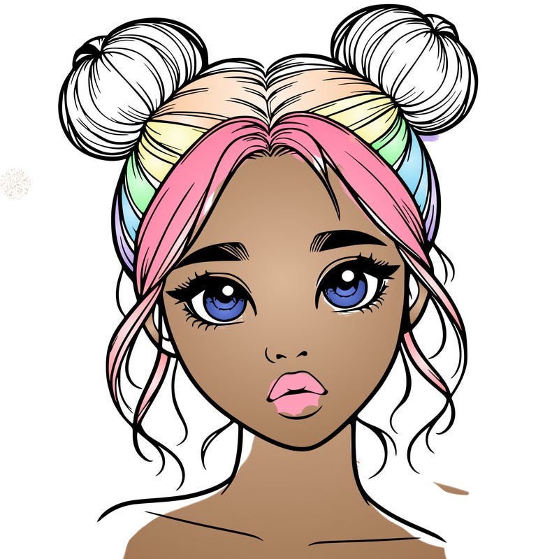 realistic girl with two buns on her head