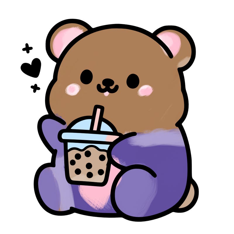 boba light pink bear drinking boba