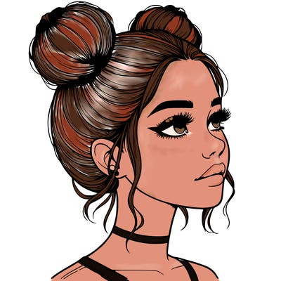 realistic girl with buns on the top of her head