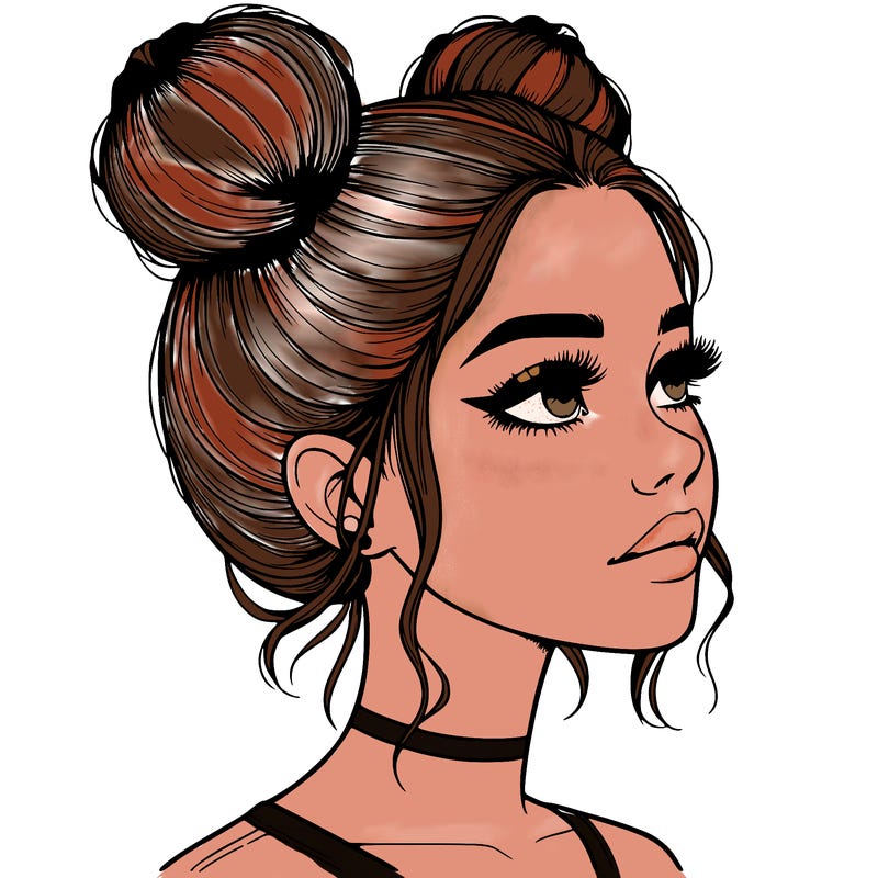realistic girl with buns on the top of her head