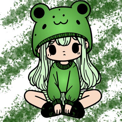 a girl wearing a frog hat and some frog socks