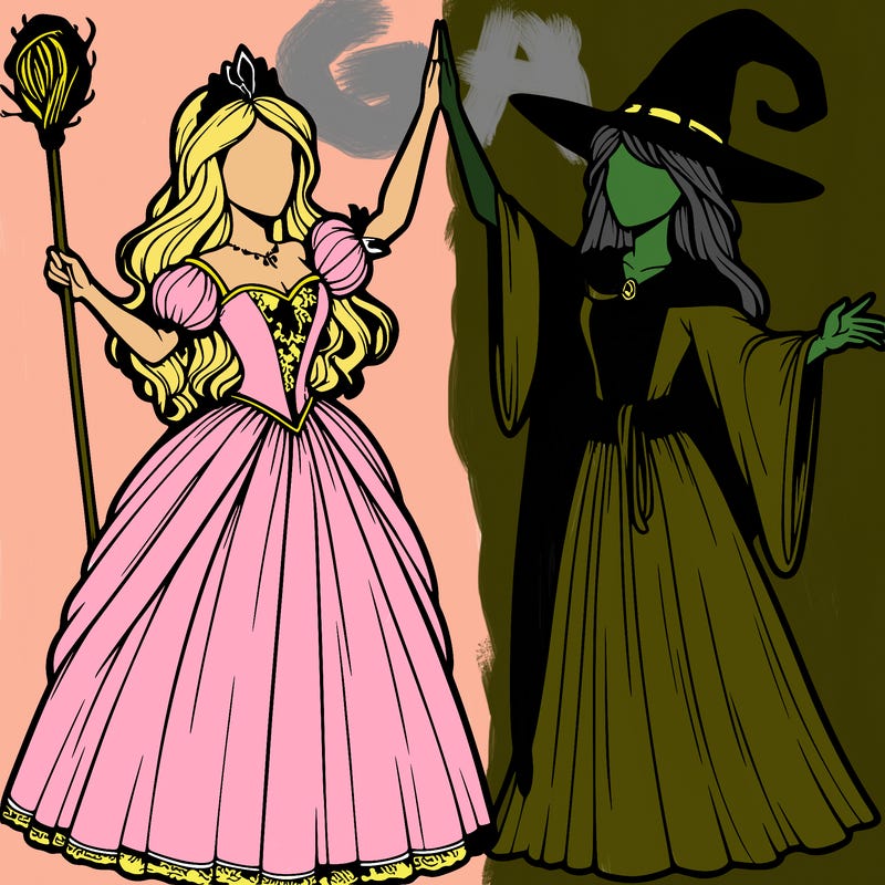 detailed realistic split of a princess and a witch