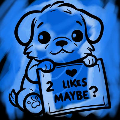 a puppy holding a sign that says 2 likes maybe?