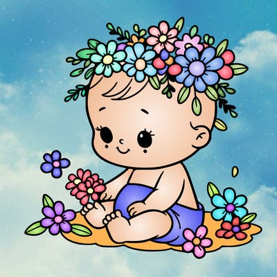 baby with flowers