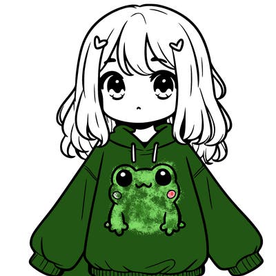 girl wearing frogging sweatshirt