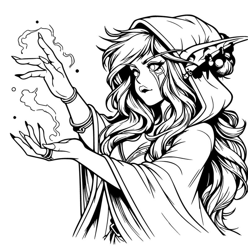 realistic beautiful female troll sorceress casting spell