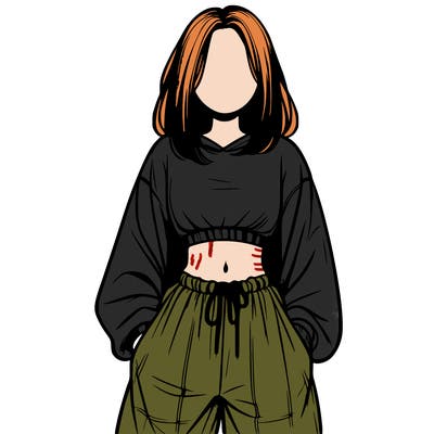realistic girl faceless with baggy pants and a crop top