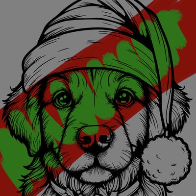 realistic dog with a christmas hat